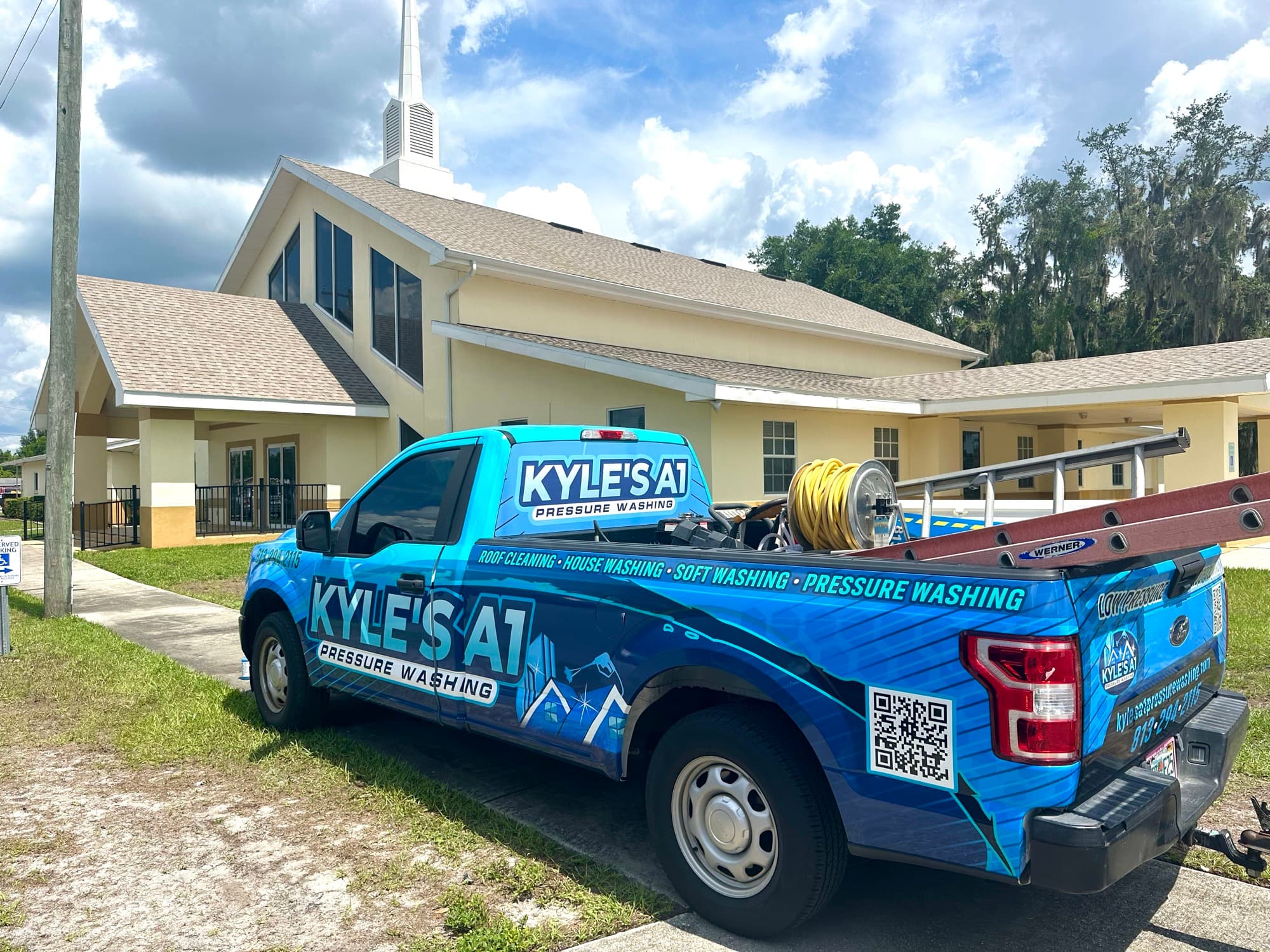 Kyle's A1 Pressure Washing truck at church in Riverview