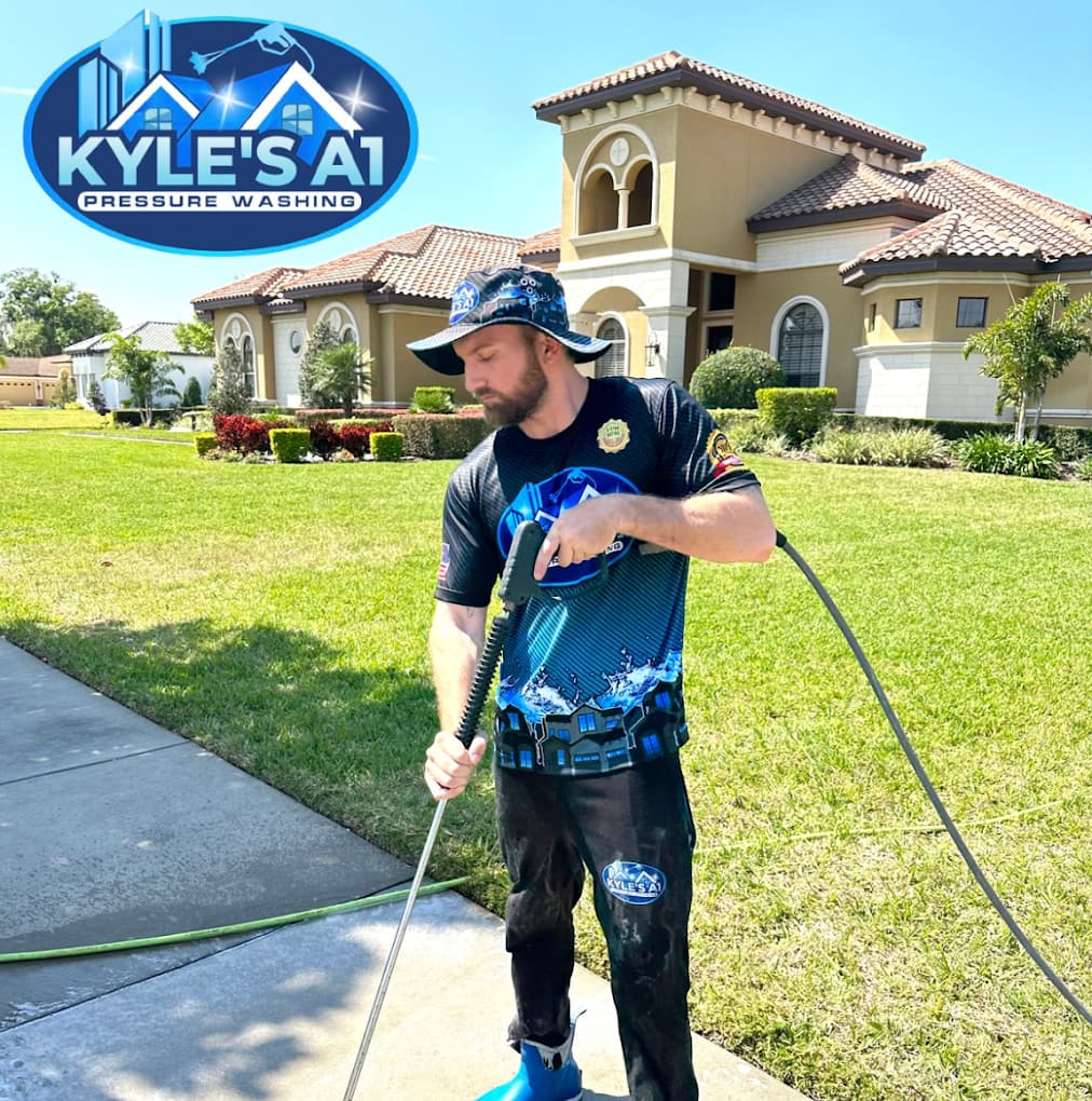Kyle's A1 sidewalk pressure washing in action