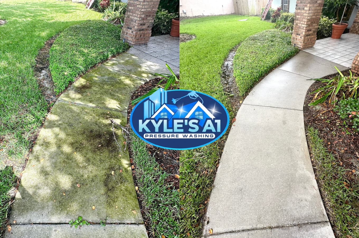 Sidewalk before and after pressure washing — Kyle's A1 Pressure Washing